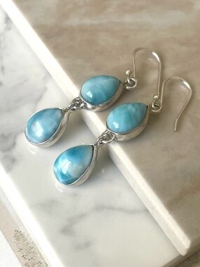 925 sterling silver Larimar dangle earrings! B O H O